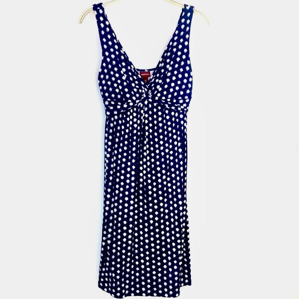 Merona Polka Dot Dress 4 Blue White Empire Waist V-Neck